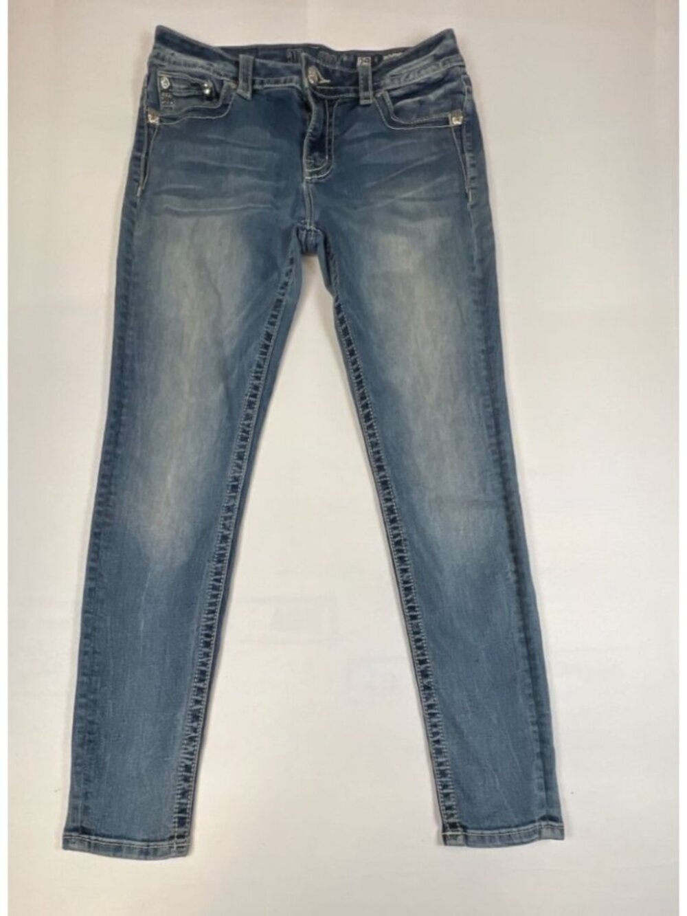 Miss Me Women 29 Skinny Jeans Hailey Blue Denim Embellished Wing Pocket DS082578